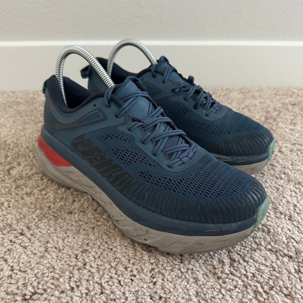 Hoka One One Bondi 7 Running Shoes Mens 8 Teal Blue Red Road Walk Sneaker